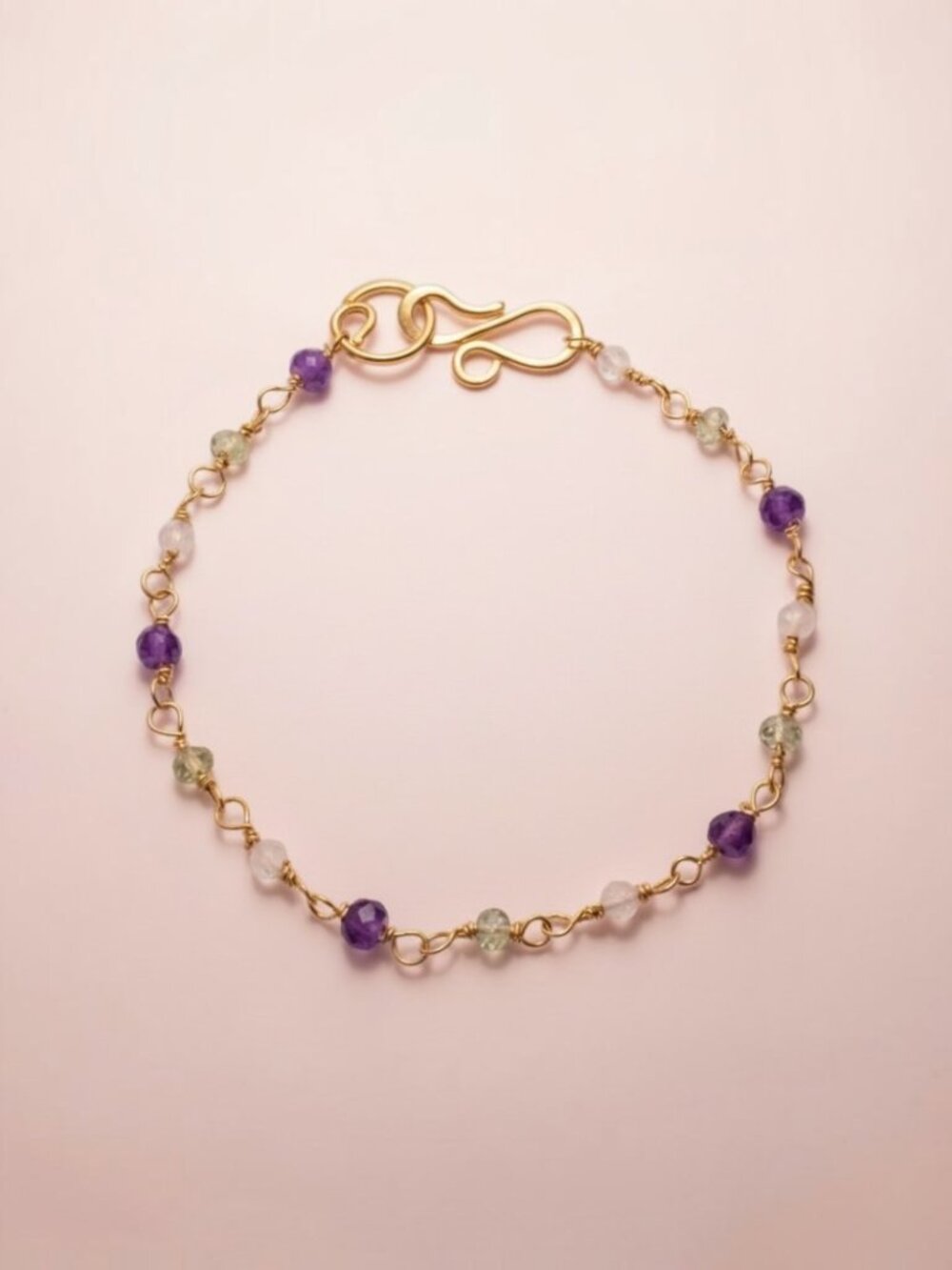 Dainty Amethyst and Moonstone Wire Wrapped Bracelet in 14k Gold Filled